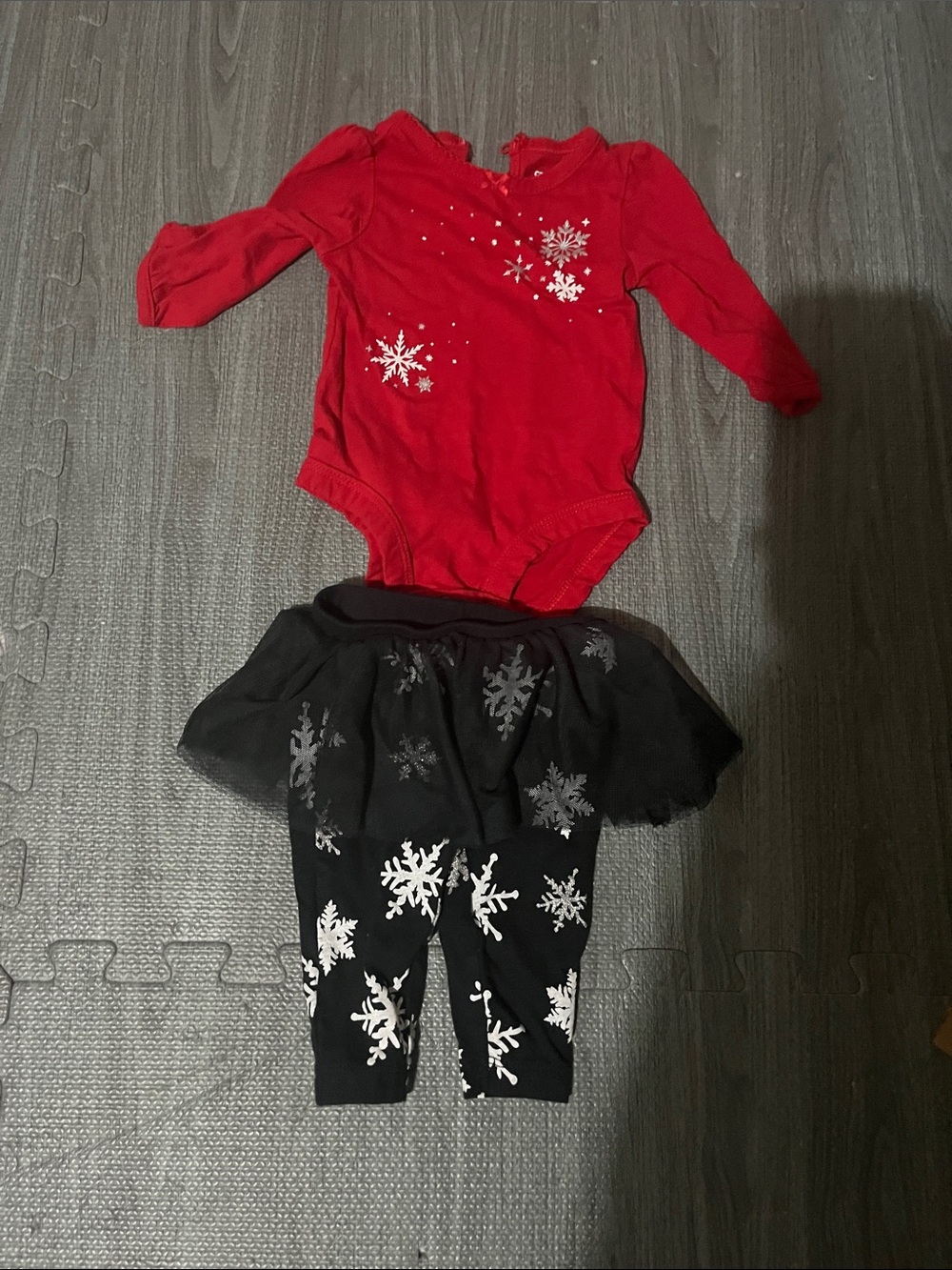 Carter's Red Snowflake Bodysuit with Black Skirted Snowflake Leggings
